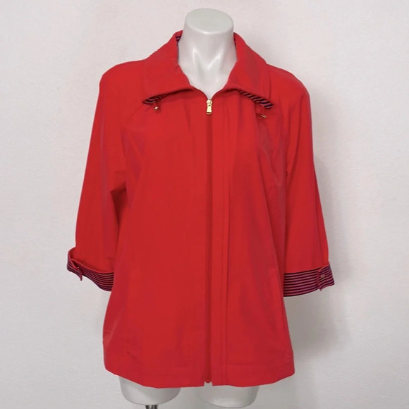 Chico's Neema Striped-Trim Nautical Full Zip Gorpcore Jacket Size L - Picture 1 of 7